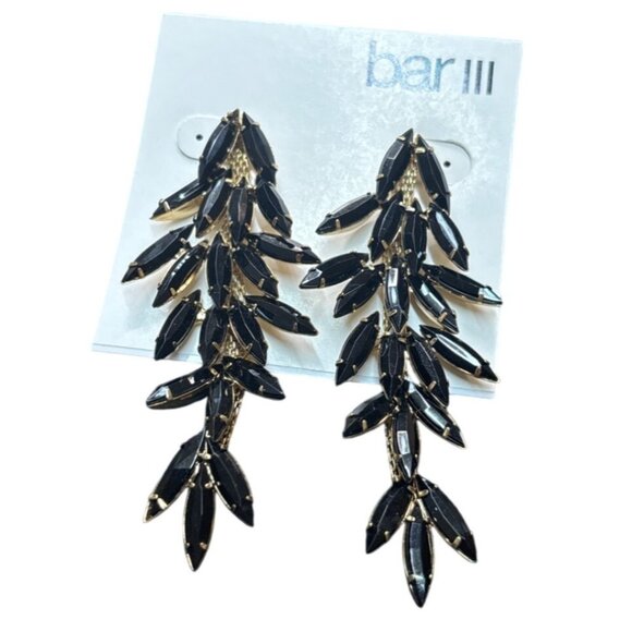 Bar III Black & Gold Leaf Drop Earrings With Stud Back - Picture 2 of 13